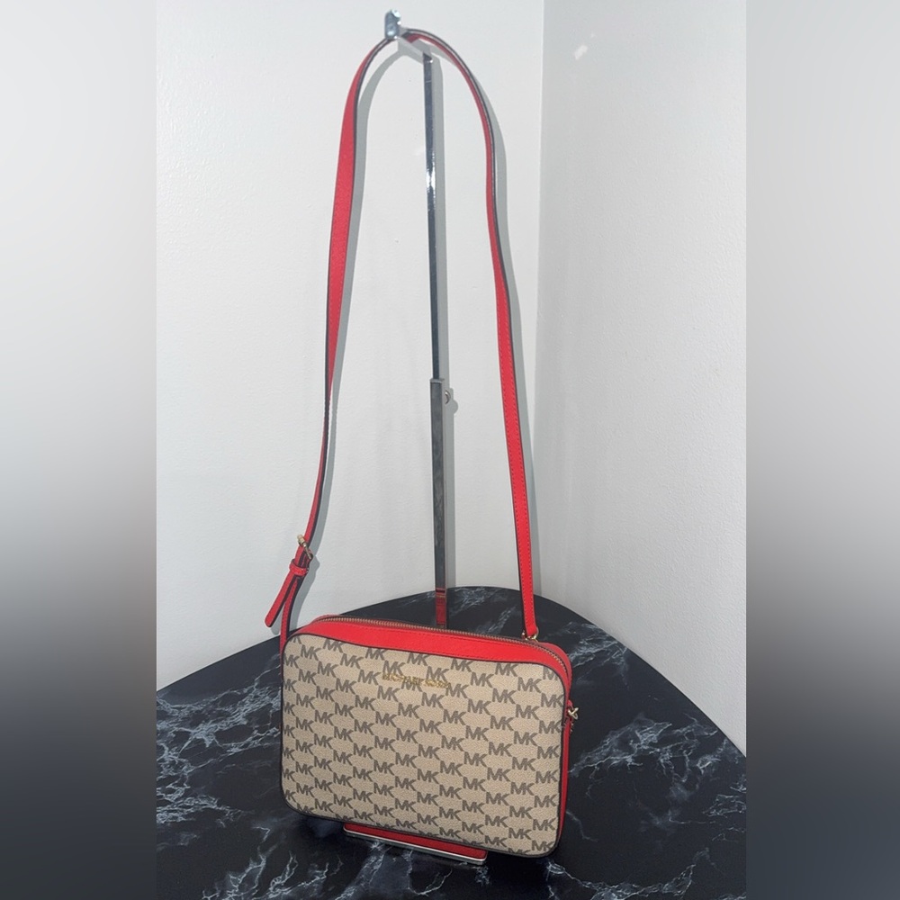 MICHAEL KORS Women’s Crossbody Bag Red Multi Canvas Leather Trim AUTHENTIC - Picture 5 of 13